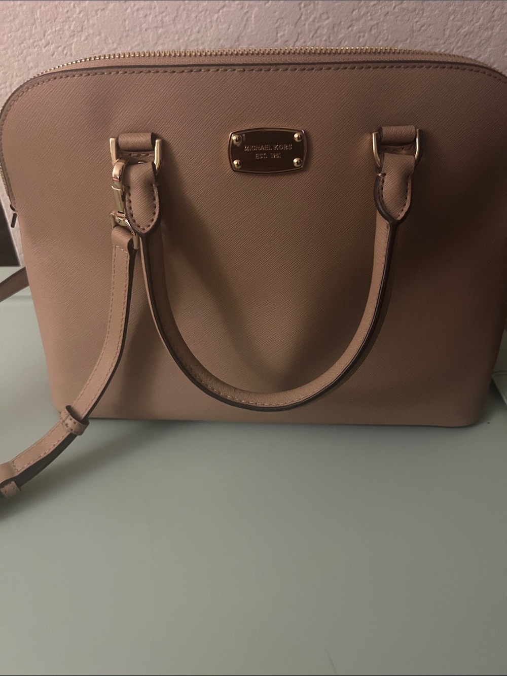 Michael Kors Blush Saffiano Dome Satchel with Gold Hardware
